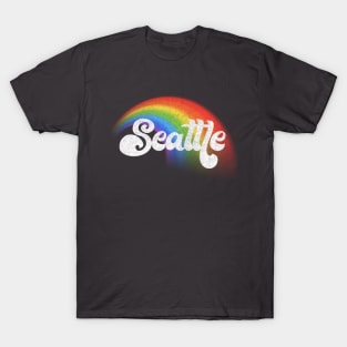 Seattle / Retro Faded-Style Rainbow Design T-Shirt